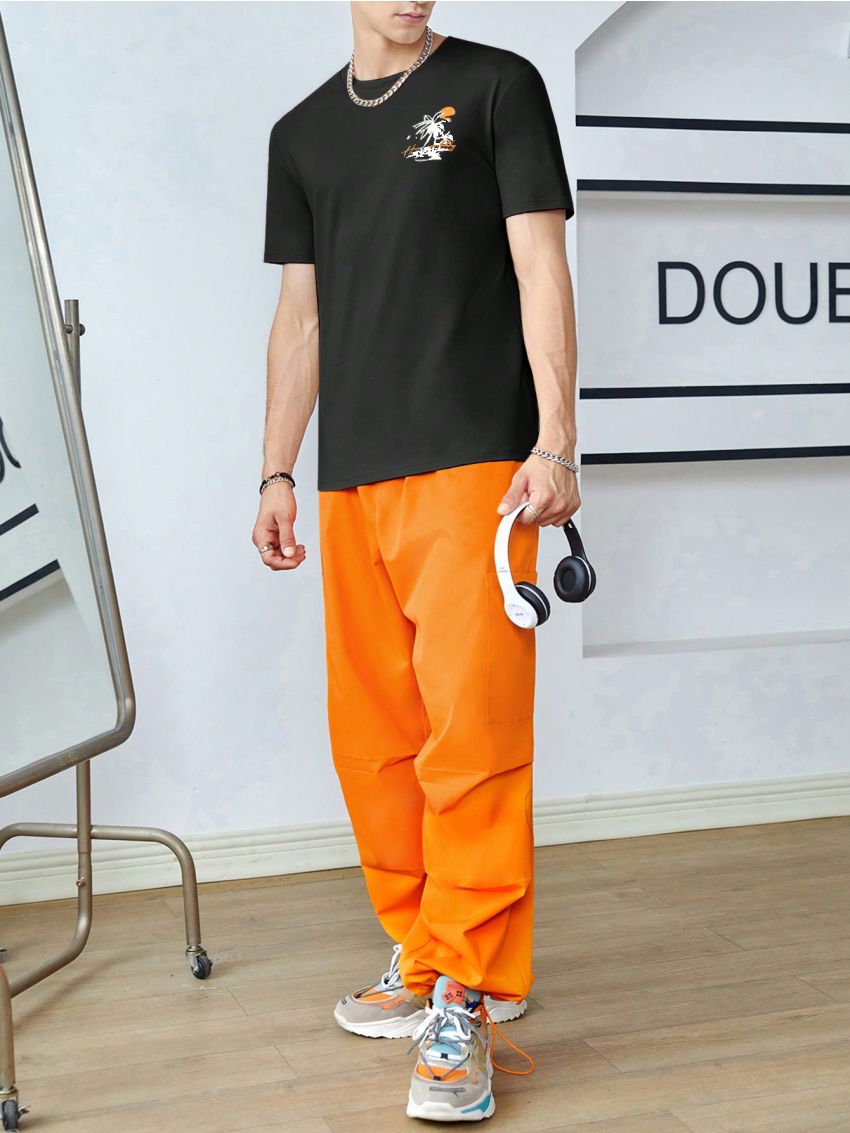 Manfinity RSRT Men Letter Tropical Graphic Tee