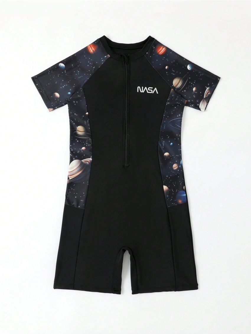 Tween Boys' Galaxy Printed Splicing One Piece Swimsuit