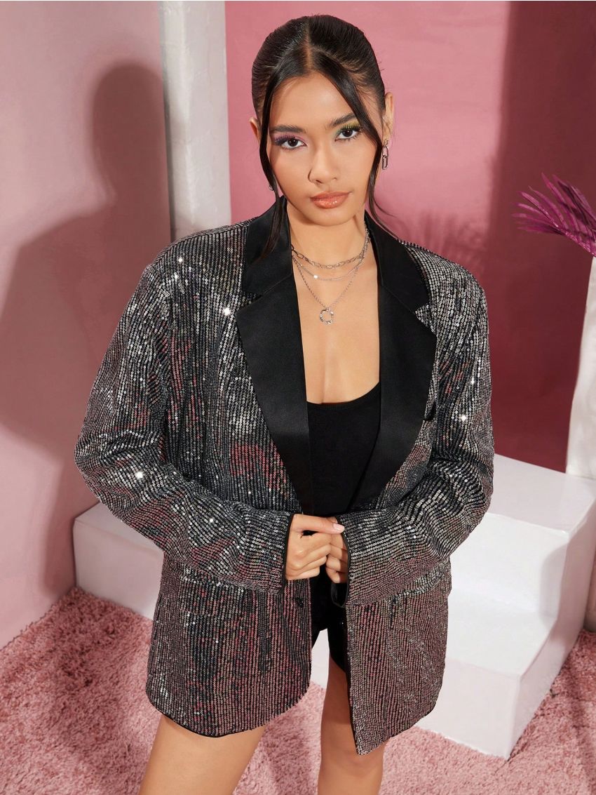 Manfinity Unisex 1pc Men's Loose-Fit Blazer With Glitter Splice Design