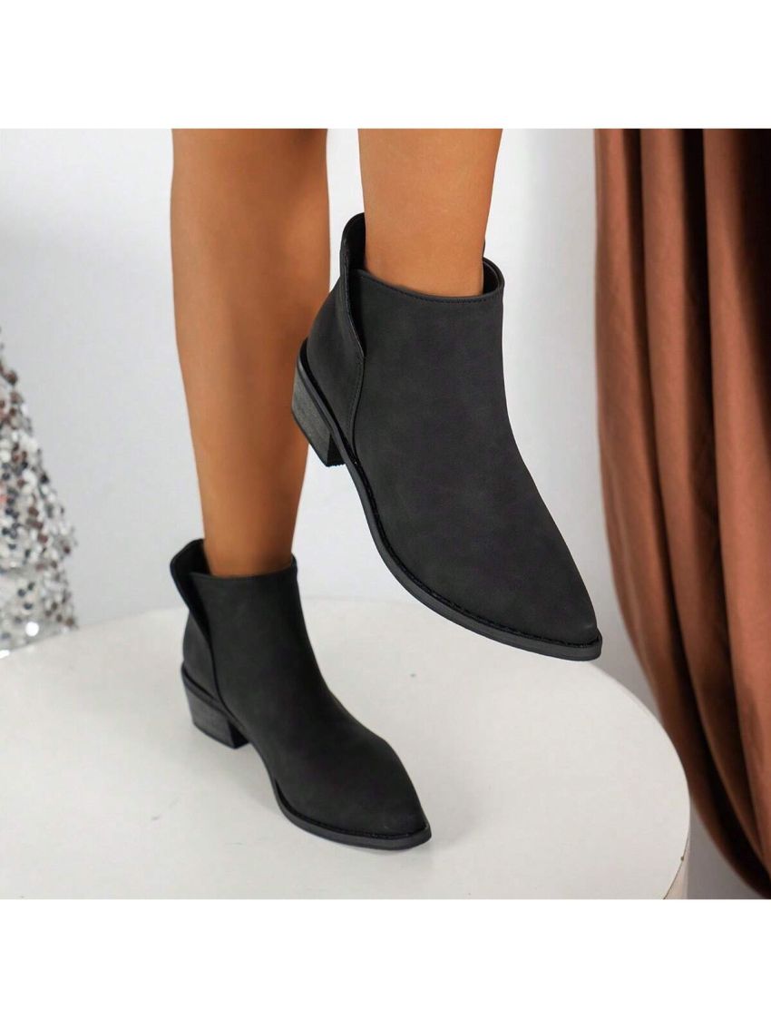 Women's Chelsea Suede Fashion Ankle Boots Pointed Toe Block Mid Heel British Style Booties