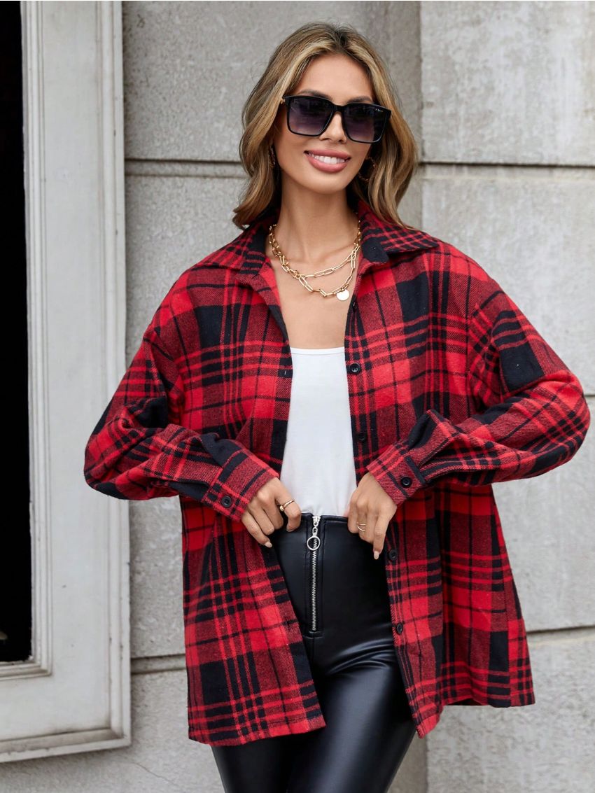 Plaid Print Drop Shoulder Shirt