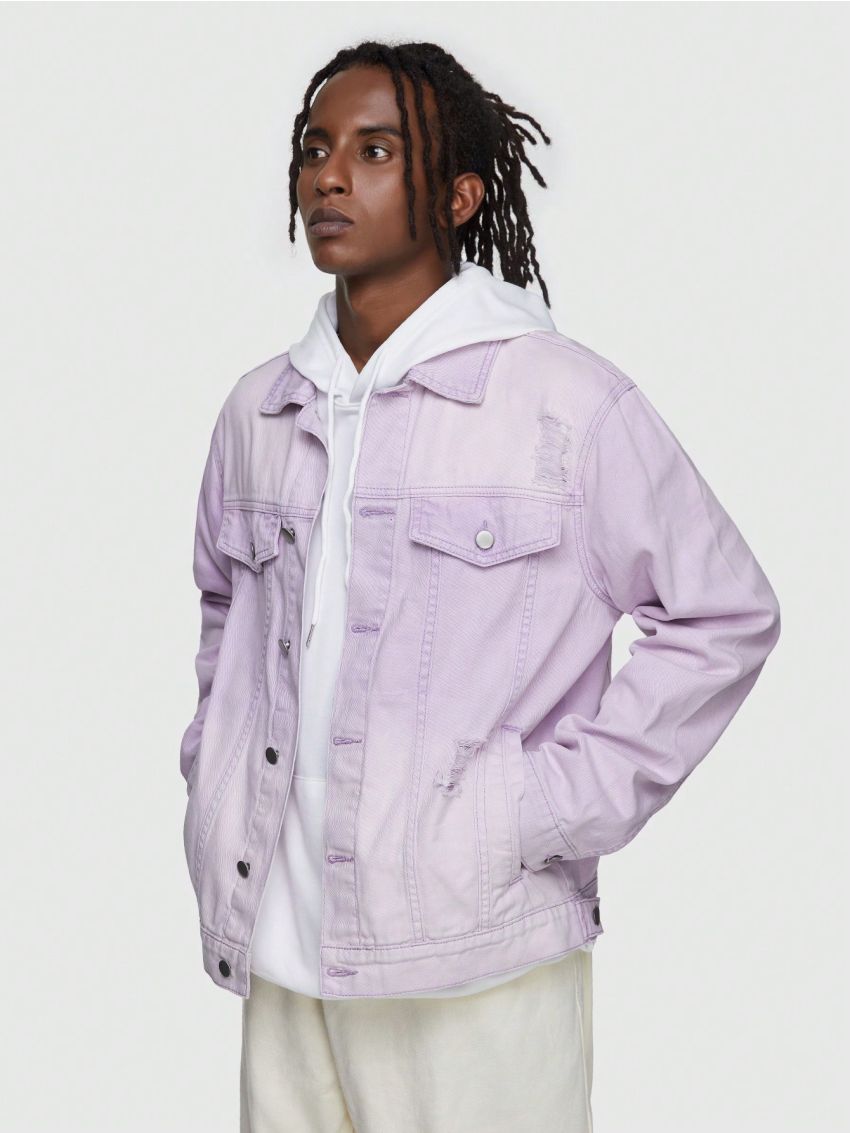 ROMWE Street Life Men's Turn-down Collar Pocket Denim Jacket