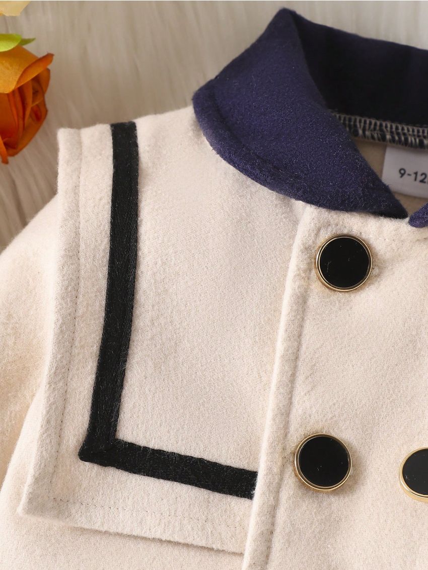 Simple Woolen Long-sleeved Coat For Babies And Girls, Everyday Autumn And Winter Style