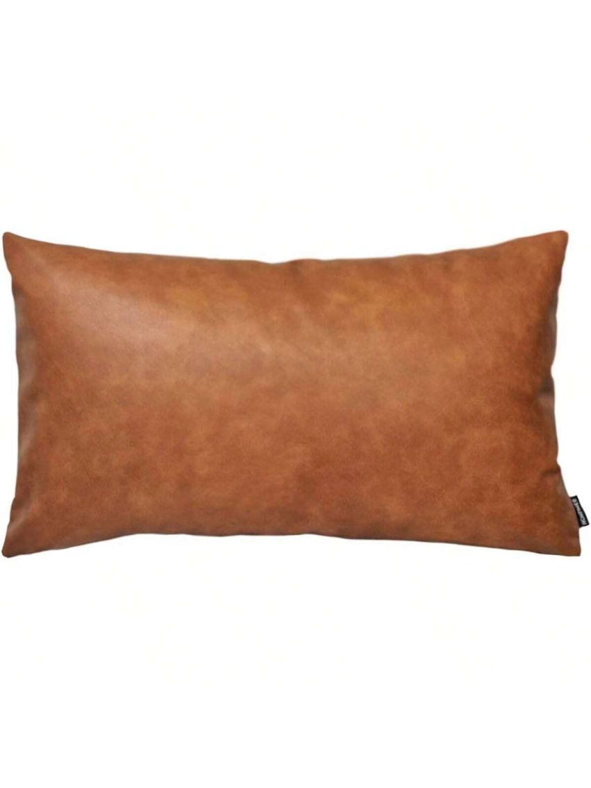 Faux Leather Throw Pillow Covers, 18 x 18 inch Set of 2 Thick Cognac Brown Modern Solid Decorative Square Bedroom Living Room Cushion Cases for Couch Bed Sofa