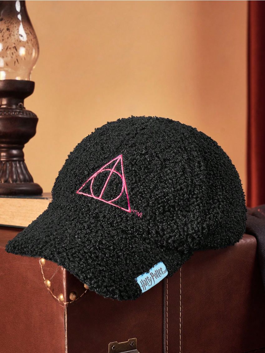 HARRY POTTER X SHEIN Deathly Hallows Black Plush Baseball Cap