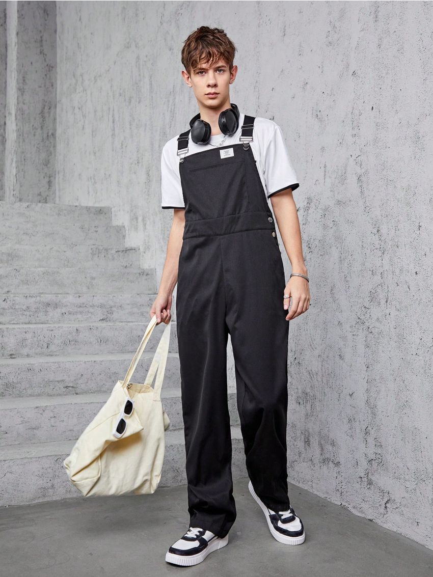 Boys' Bib Overall Jumpsuit In Checked Pattern For Teenagers