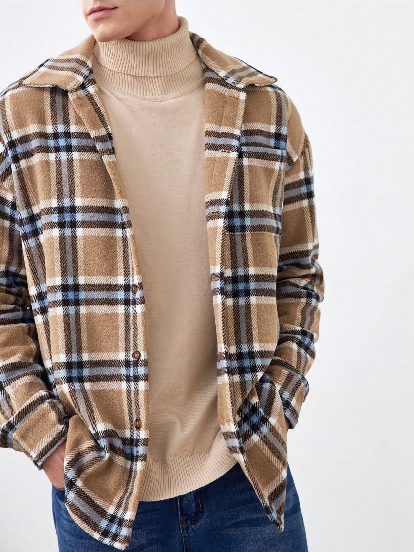 Manfinity Homme Men's Plaid Shirt Jacket