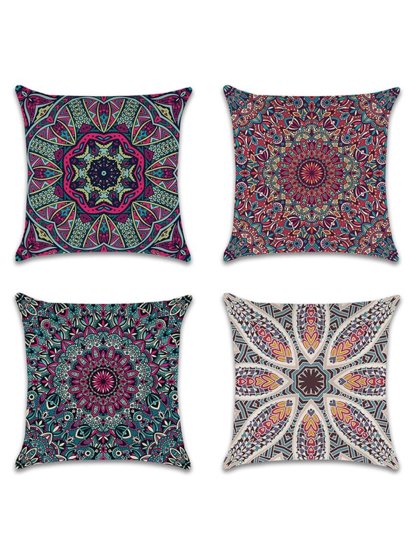 4pcs Beach Bohemian Geometric Flower Pattern Pillowcase Sofa Home Decor Pillow Covers, Pillow Core Not Included