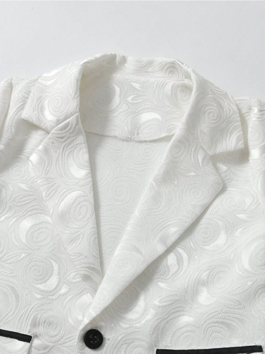 Toddler Boys' White Jacquard Suit 2pcs/Set Formal Dress Suit For Holiday And Festive Occasions