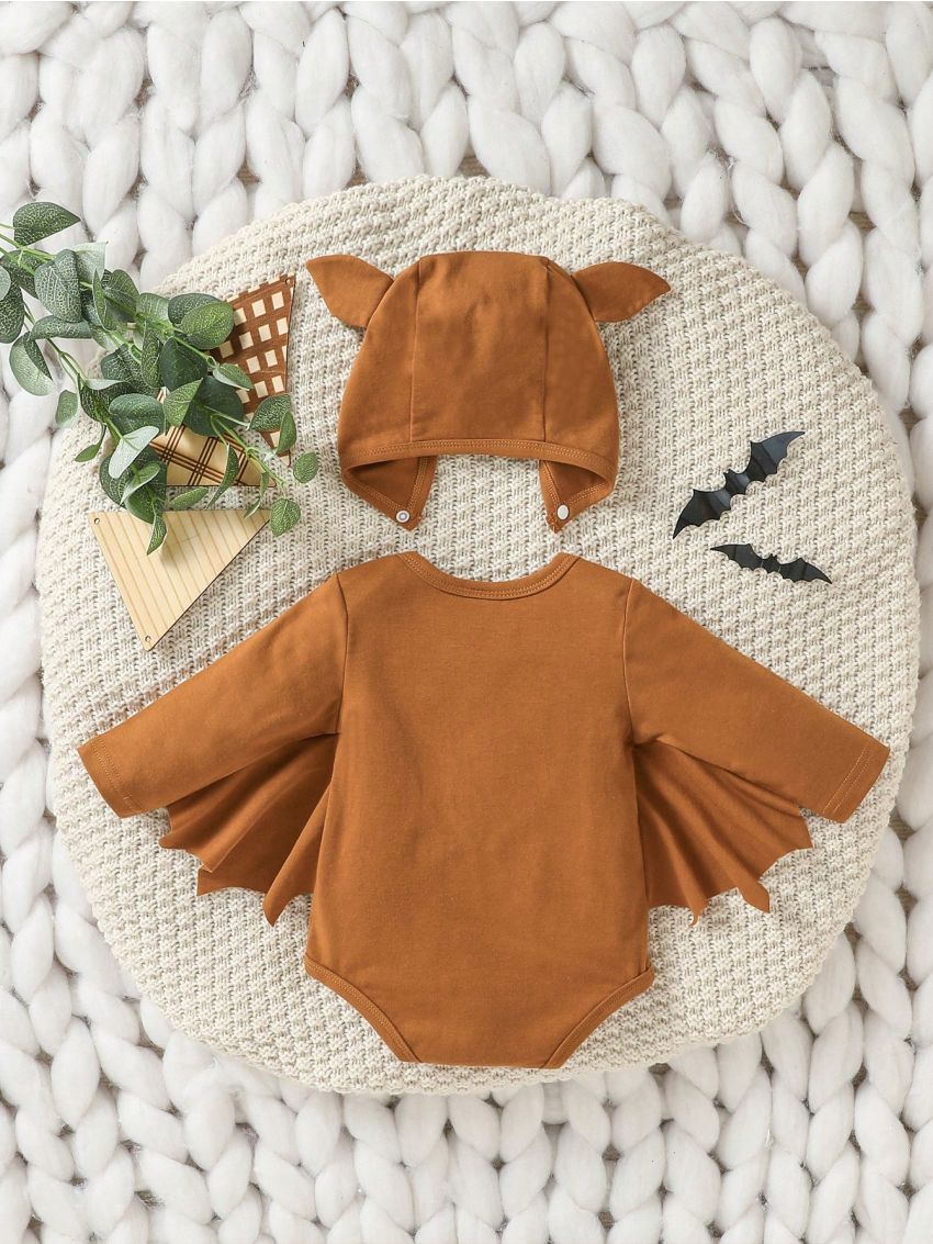 Baby Boy Cartoon Graphic Bodysuit & 3D Ear Design Hat