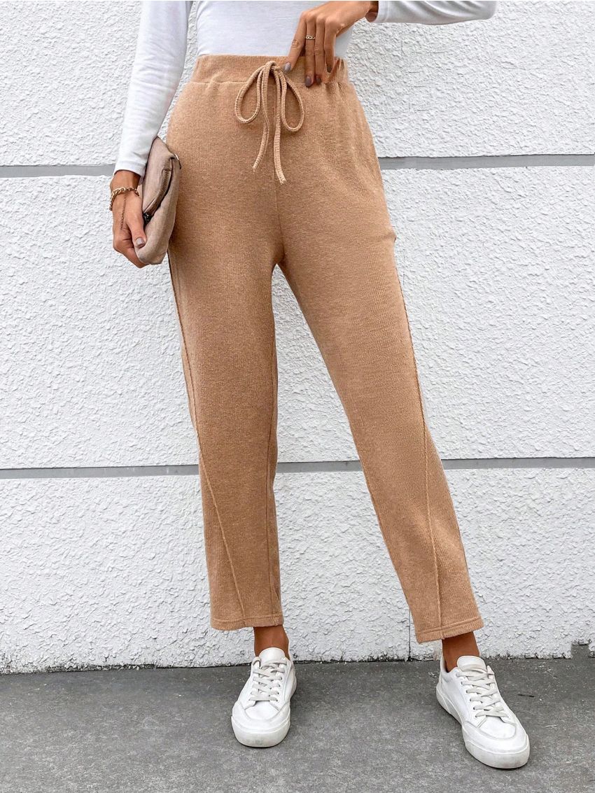 SHEIN LUNE Ladies' Solid Color Drawstring Waist Long Pants