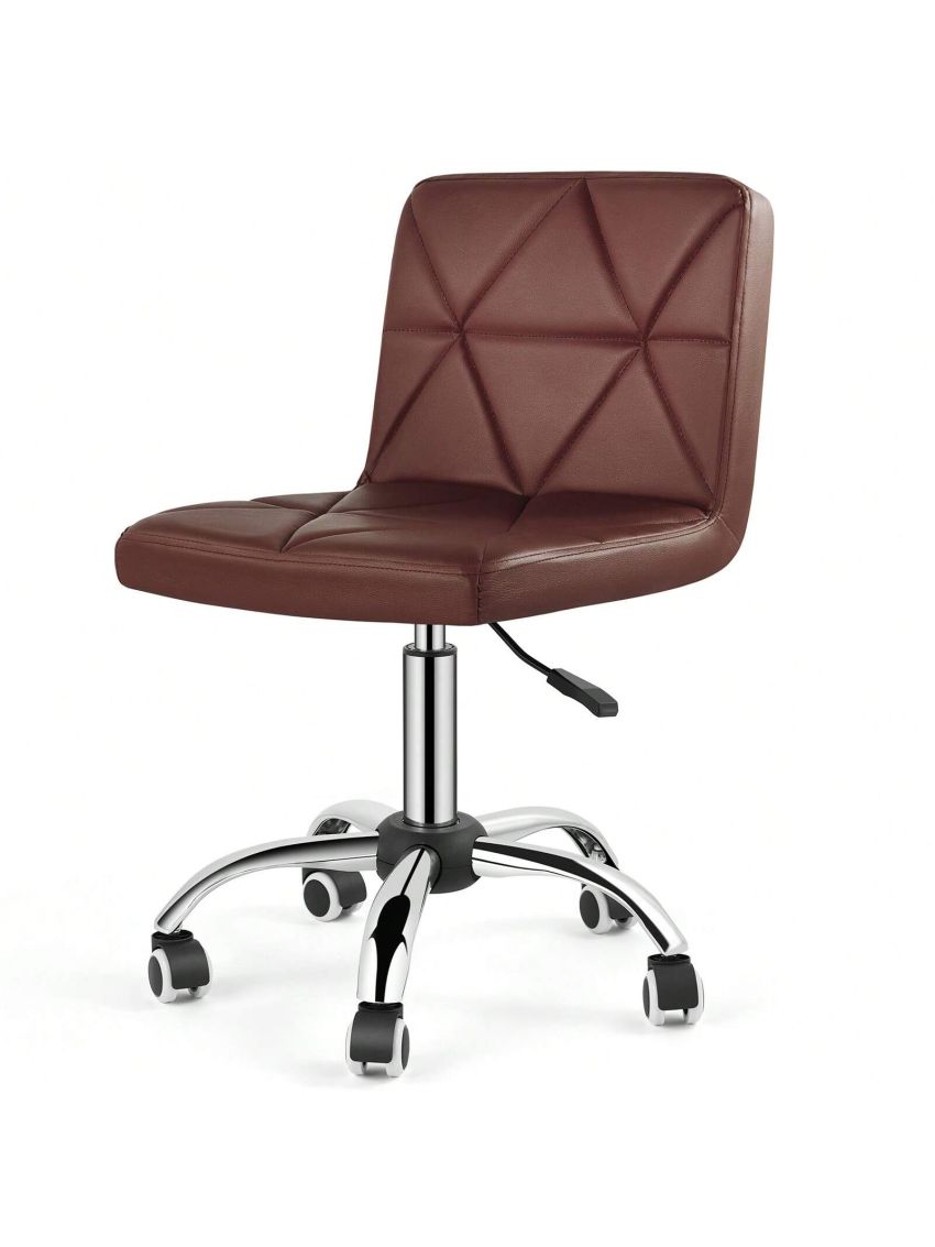 Armless Desk Chair, Low Back 360 Degree Swivel Office Chair, Height Adjustable Executive Conference Task Chair with Rolling Wheels and Diamond Pattern, for Home Computer Barber