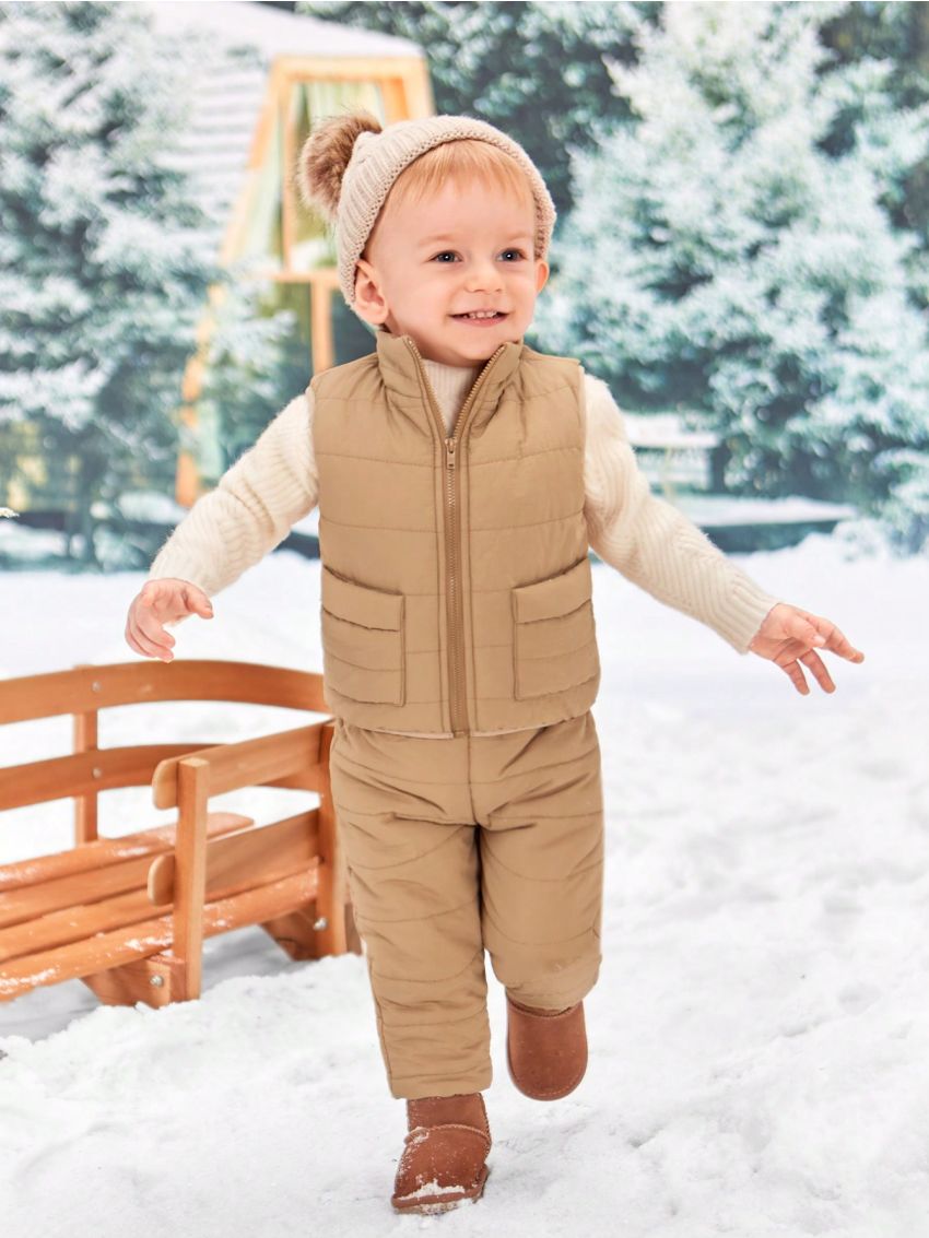 SHEIN Baby Boy Flap Pocket Vest Jacket & Pants
