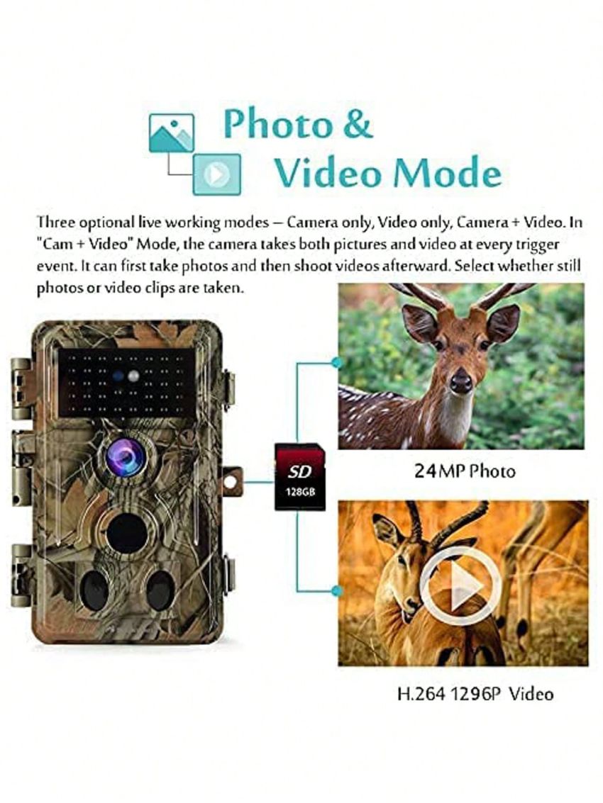BlazeVideo 2-Pack 24MP 1296P H.264 Outdoor Waterproof Trail Game & Deer Cameras with No Glow Night Vision Video Motion Activated 0.1S Trigger Time for Wildlife Hunting and Home Security Surveillance