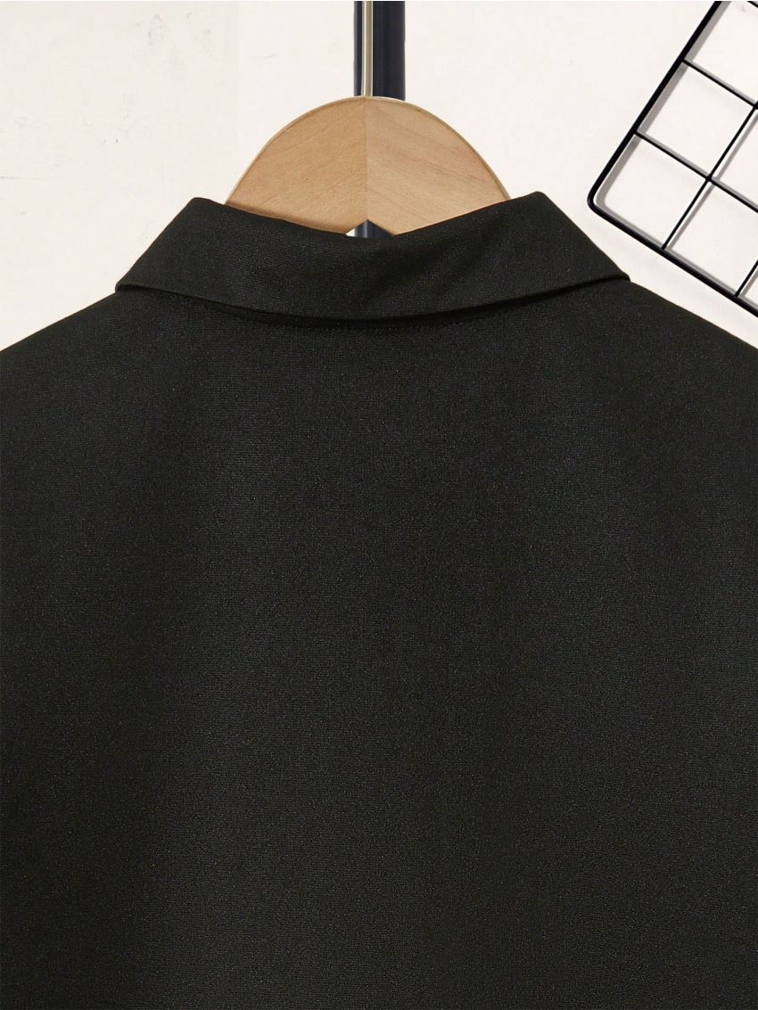 SHEIN Big Boys' Solid Color Front Zipper Polo Shirt