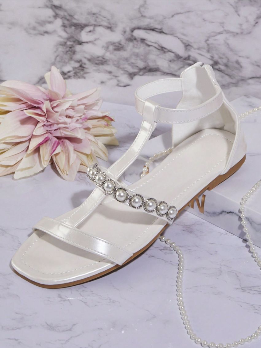 Women's Faux Pearl Decor Flat Sandals