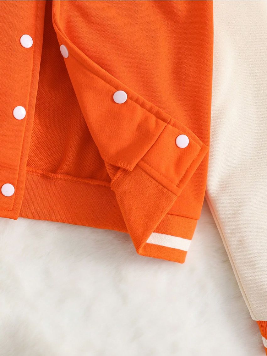 SHEIN Kids EVRYDAY Toddler Girls' Letters Patchwork Colorblock Baseball Jacket