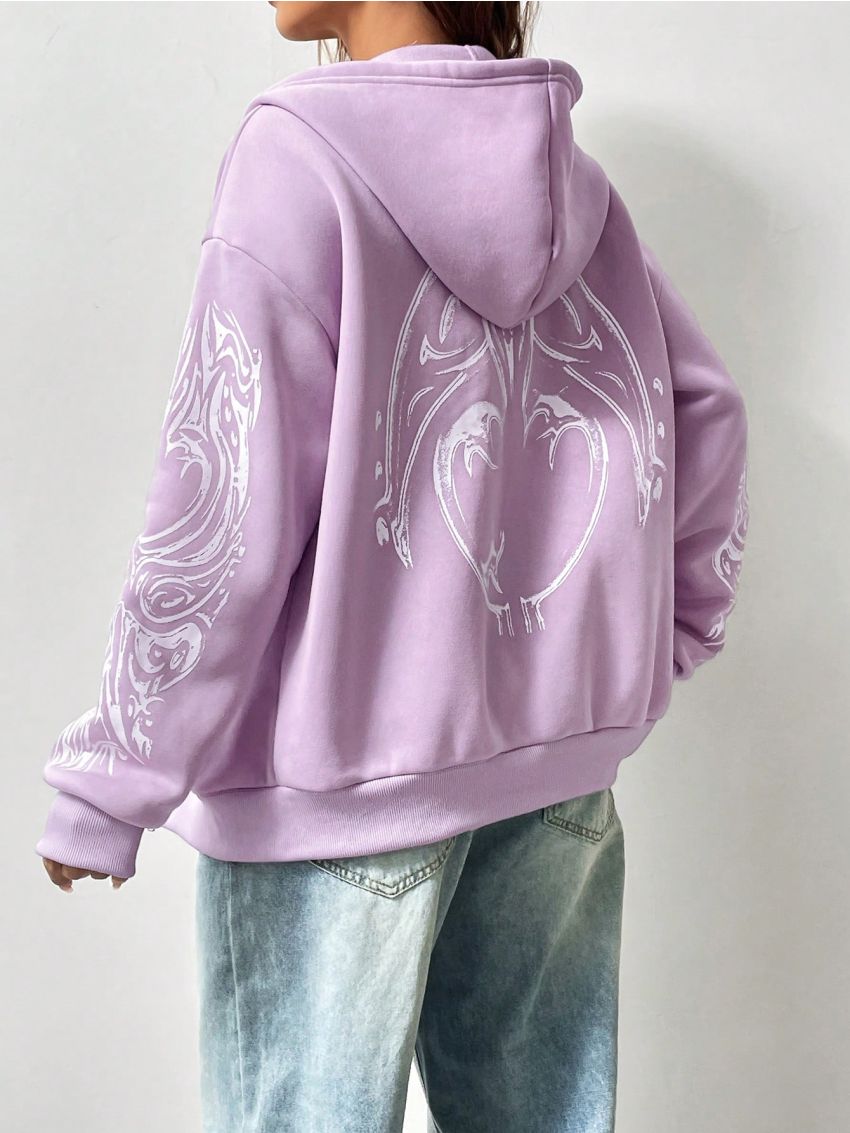Printed Hooded Zipper Sweatshirt
