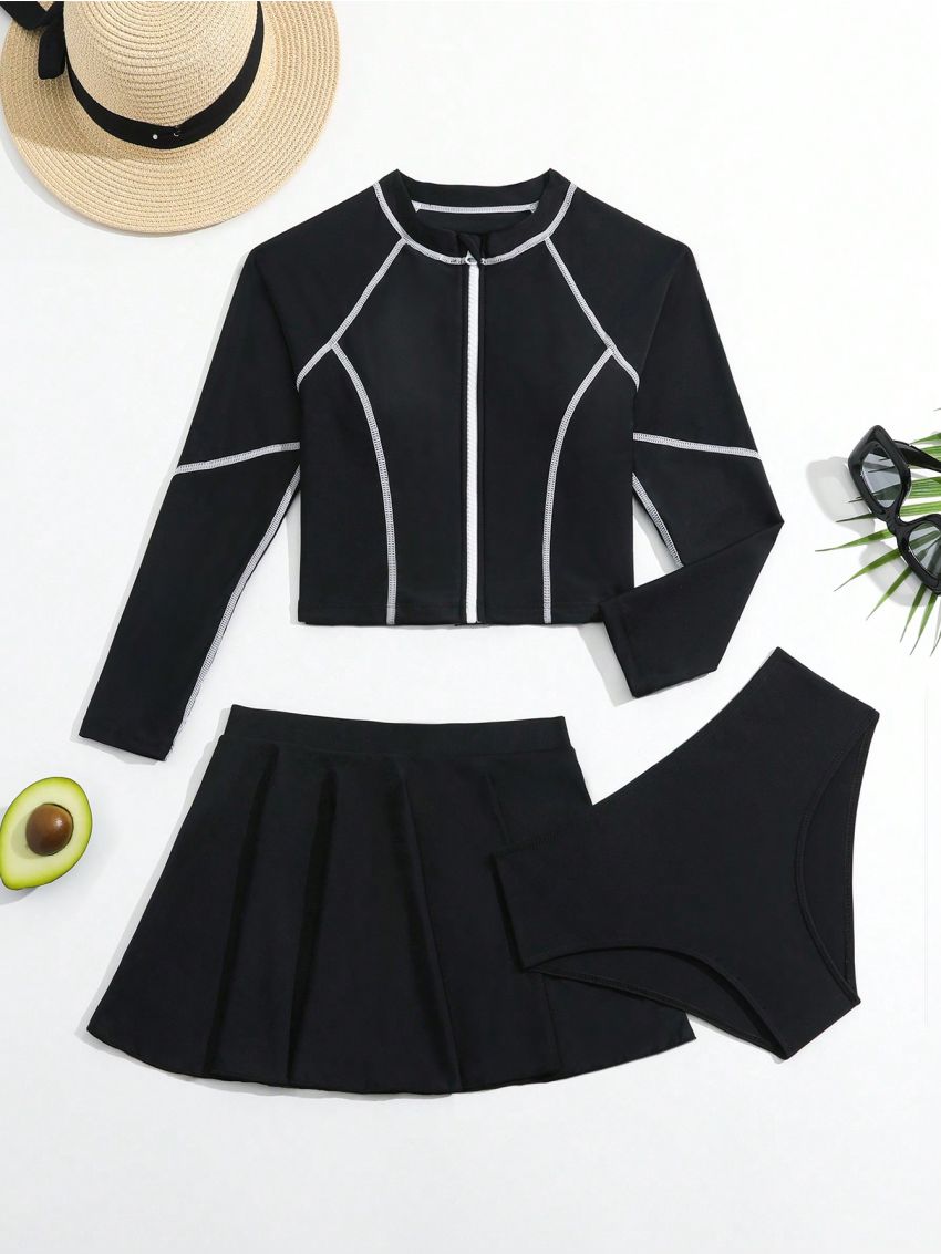 Tween Girls' Contrast Stitching Bikini Set