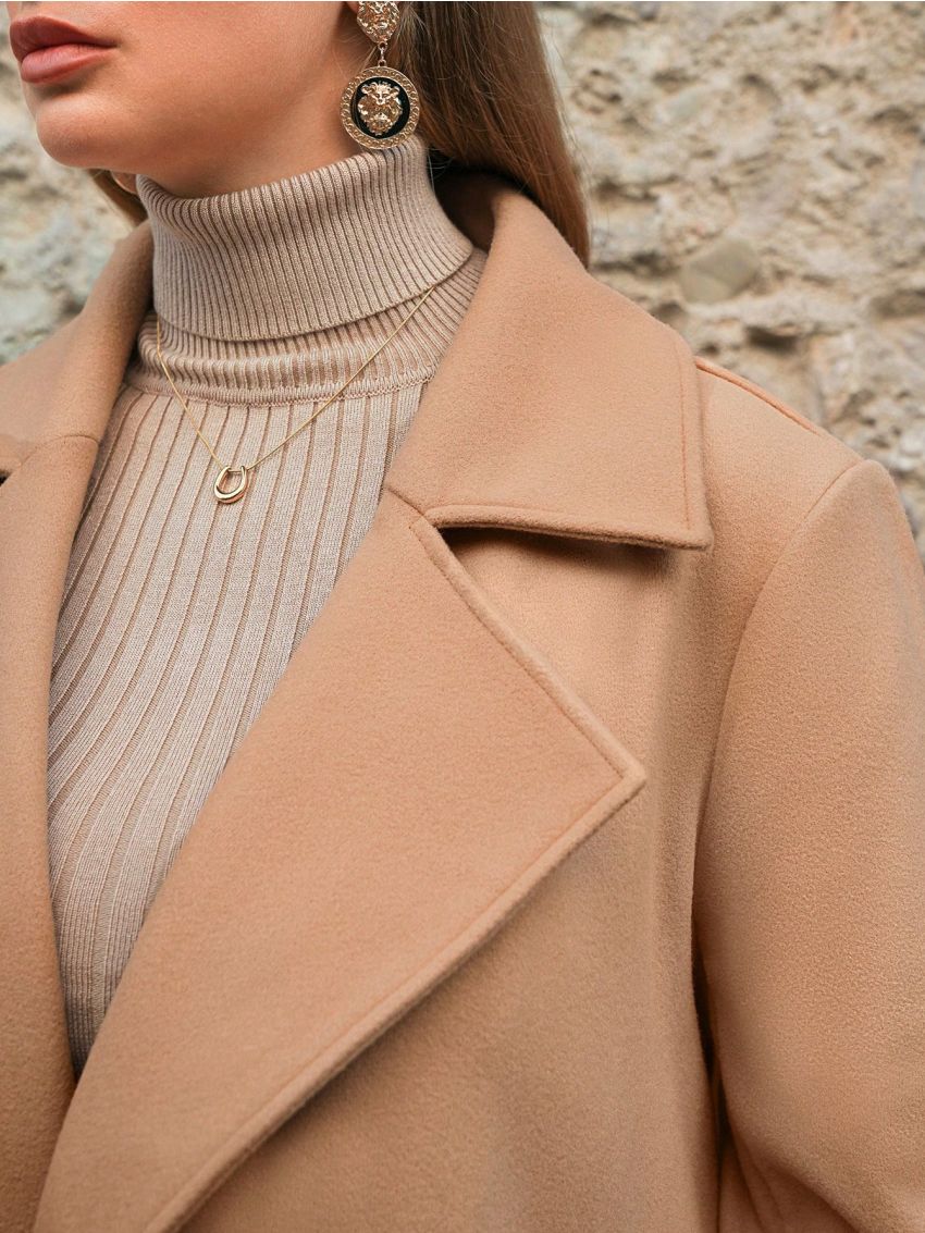 SHEIN Frenchy Plus Lapel Neck Double Breasted Overcoat