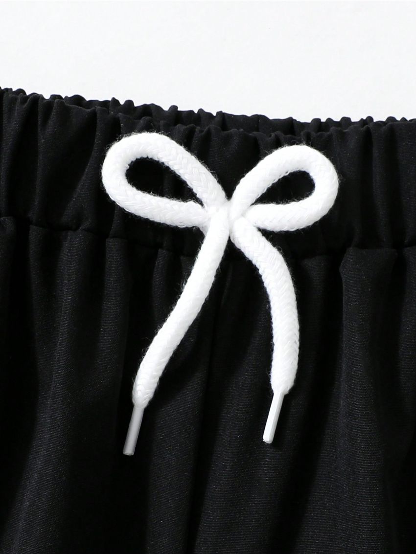 SHEIN Kids EVRYDAY Big Boys' Color Contrast Drawstring Waist Jogger Pants With Elastic Cuffs