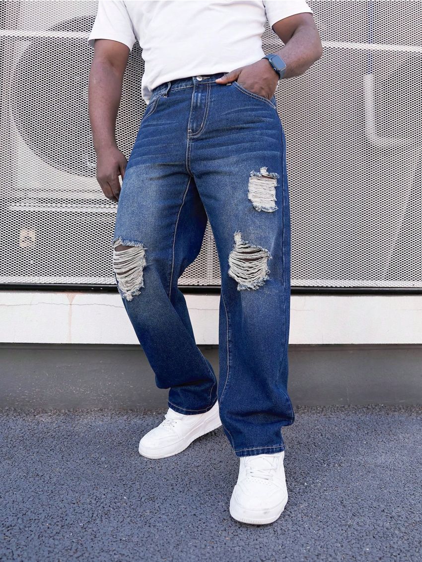 Men's Plus Size Distressed Jeans