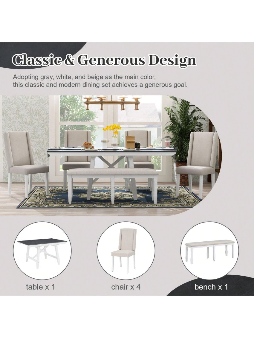 Nestfair Gray 6-Piece Dining Table with 4-Chairs and 1-Bench