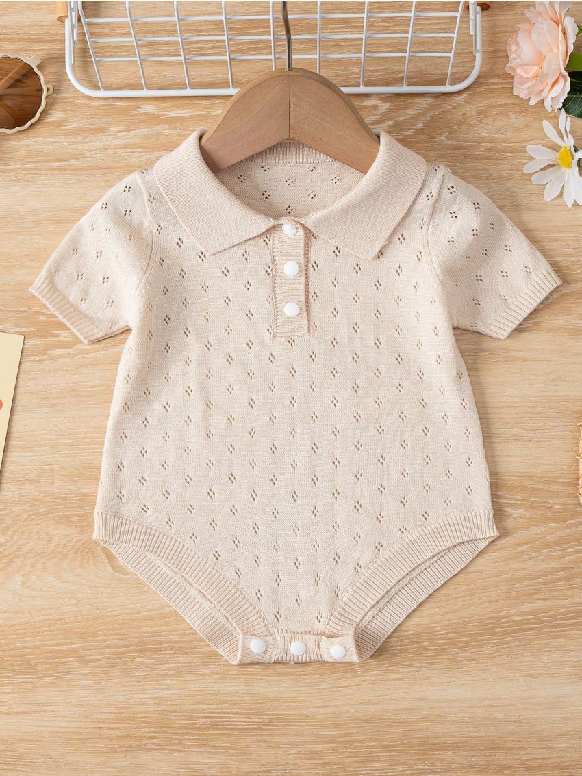 SHEIN Infant Boys' Short Sleeve Polo Neck Sweater Romper