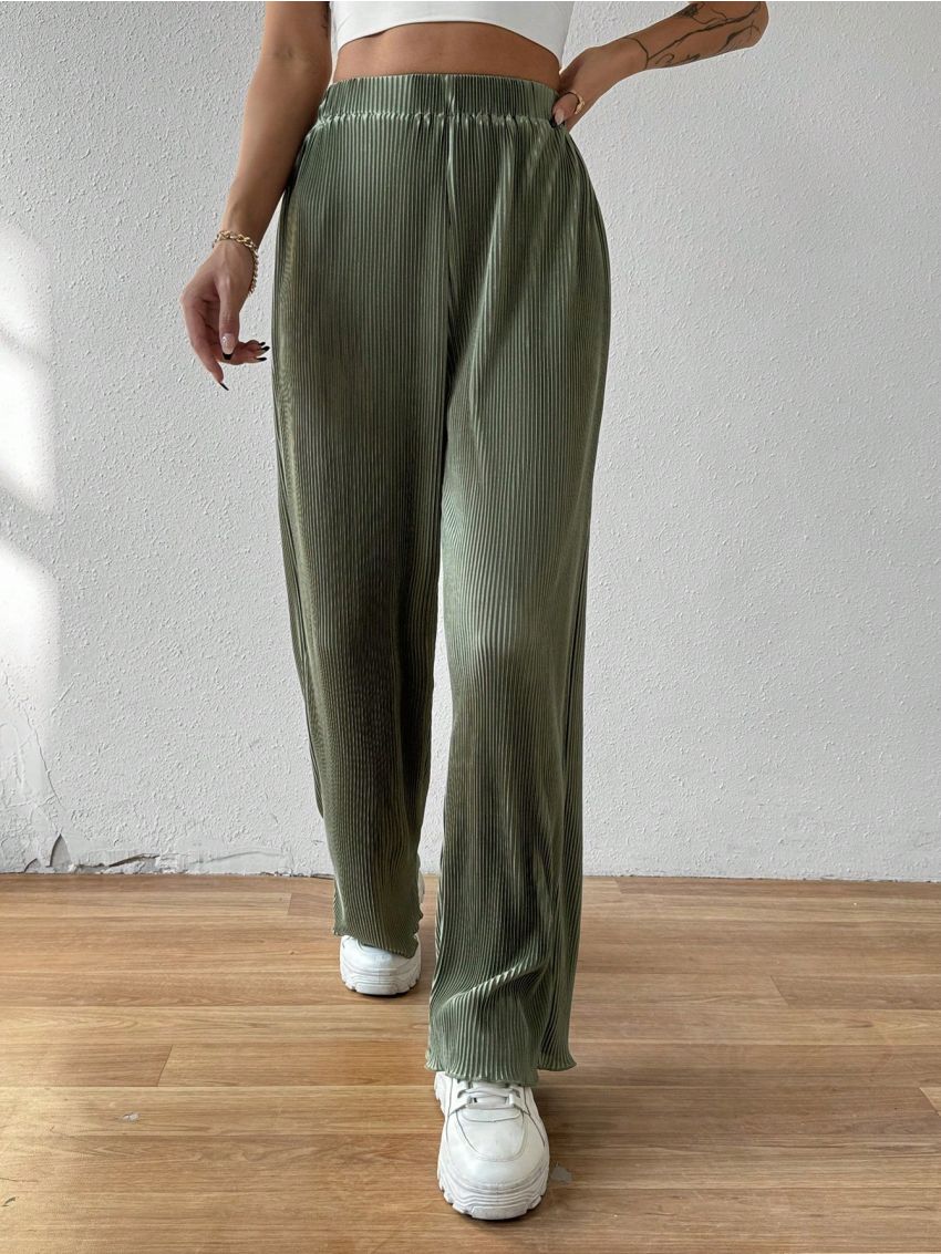 SHEIN Essnce Solid Colored High-Waisted Straight Leg Pants