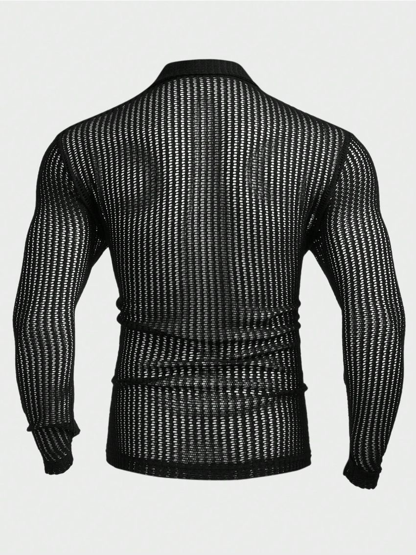 Manfinity Homme Men's Knitted Single-Breasted Black Short Sleeve Shirt