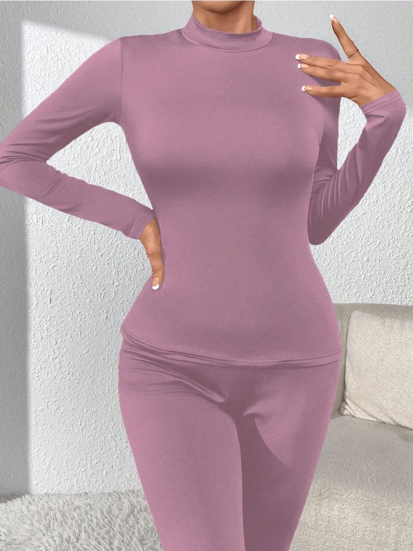 Solid Mock Neck Thermal Underwear Top