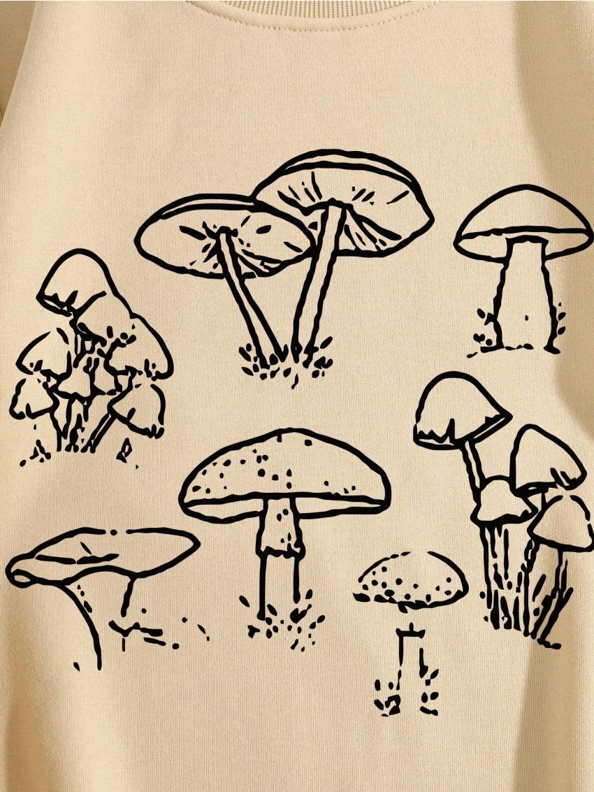 Women's Mushroom Printed Fleece Sweatshirt