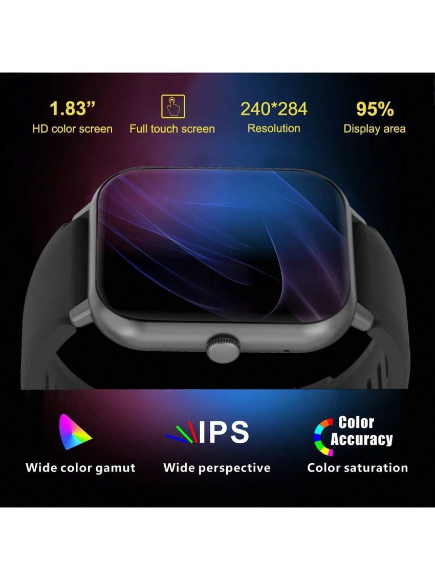 1pc Unisex Square Shape Full-touch Smart Watch With Silicone Strap For Sports, Blood Oxygen & Blood Pressure Monitoring, Calling, Multiple Sports Modes And Daily Waterproof Function
