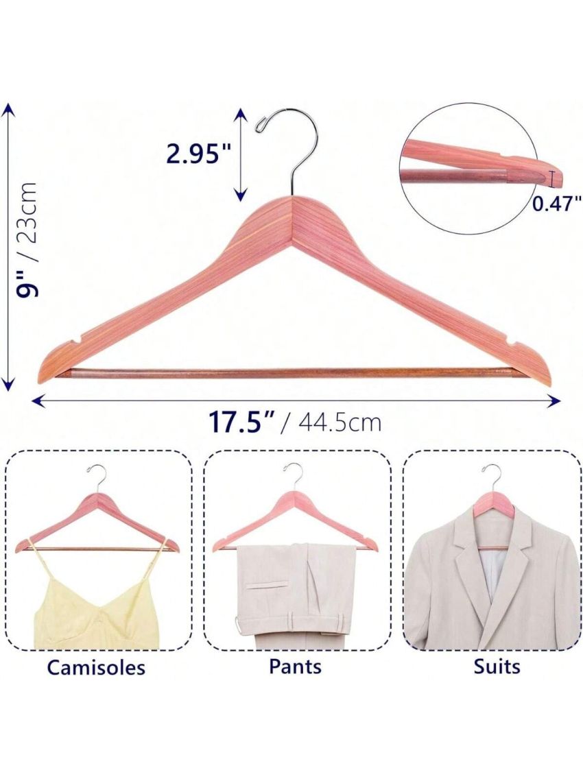 American Red Cedar Hangers 30 Pack, Smooth Finish Wood Coat Hangers for Suit Shirt, Aromatic Cedar Clothes Hangers with Swivel Hook & Notches for Dress, Jacket, Pants (Cedar,30)
