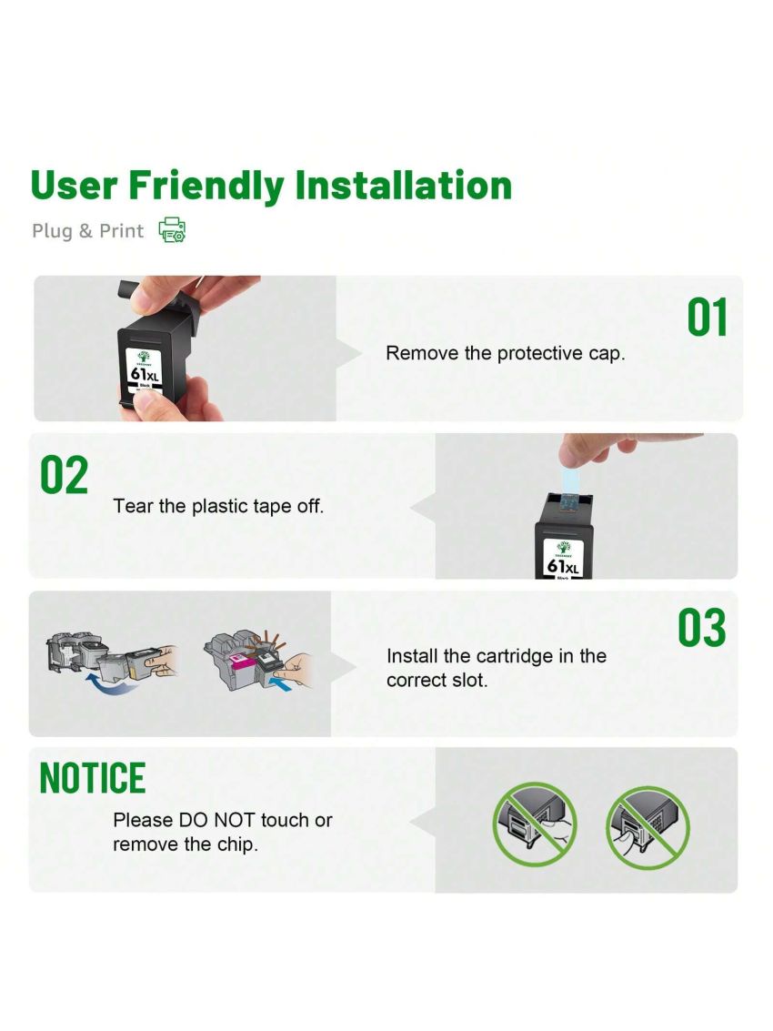Remanufactured Ink Cartridges Replacement for HP 61XL 61 XL to use with Envy 4500 Deskjet 1000 1056 1510 1512 1010 1055 OfficeJet 4630 Printer (2 Black)