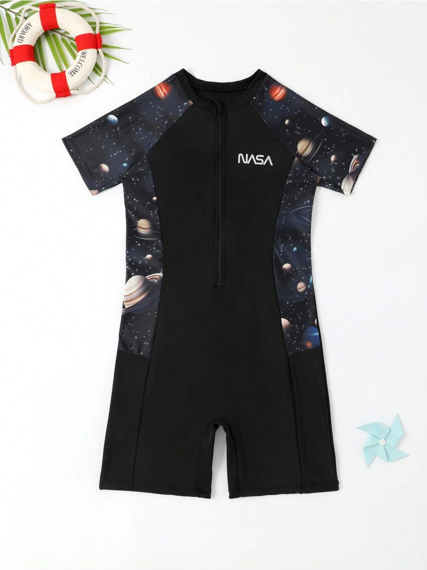 Tween Boys' Galaxy Printed Splicing One Piece Swimsuit