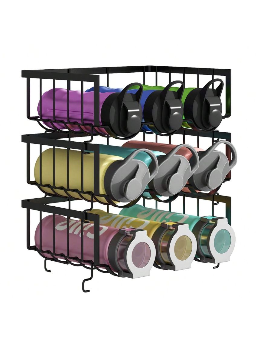 Water Bottle Organizer, Stackable Metal Water Bottle Holder for Cabinet, Fridge, Cup Holder Water Bottle Storage, Wine Storage Rack for Kitchen, Pantry