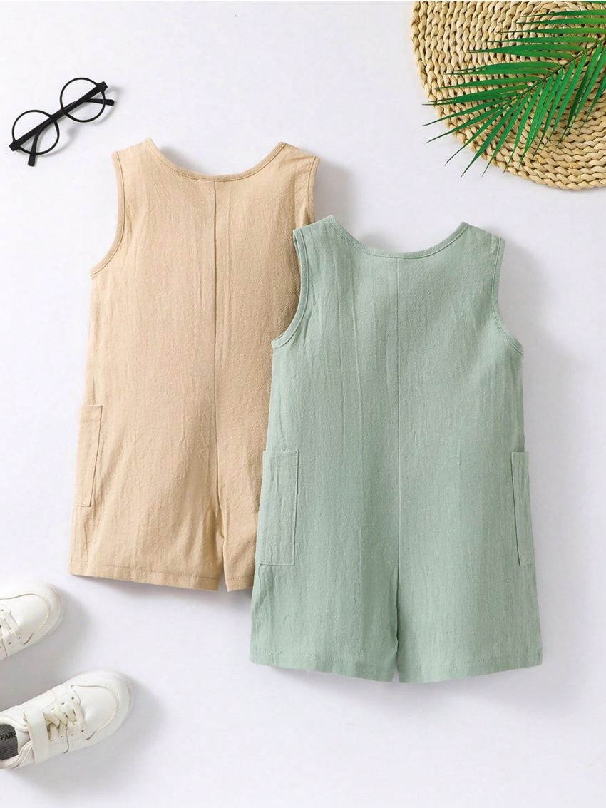 SHEIN Kids SUNSHNE Little Boy'S Solid Color Sleeveless Jumpsuit