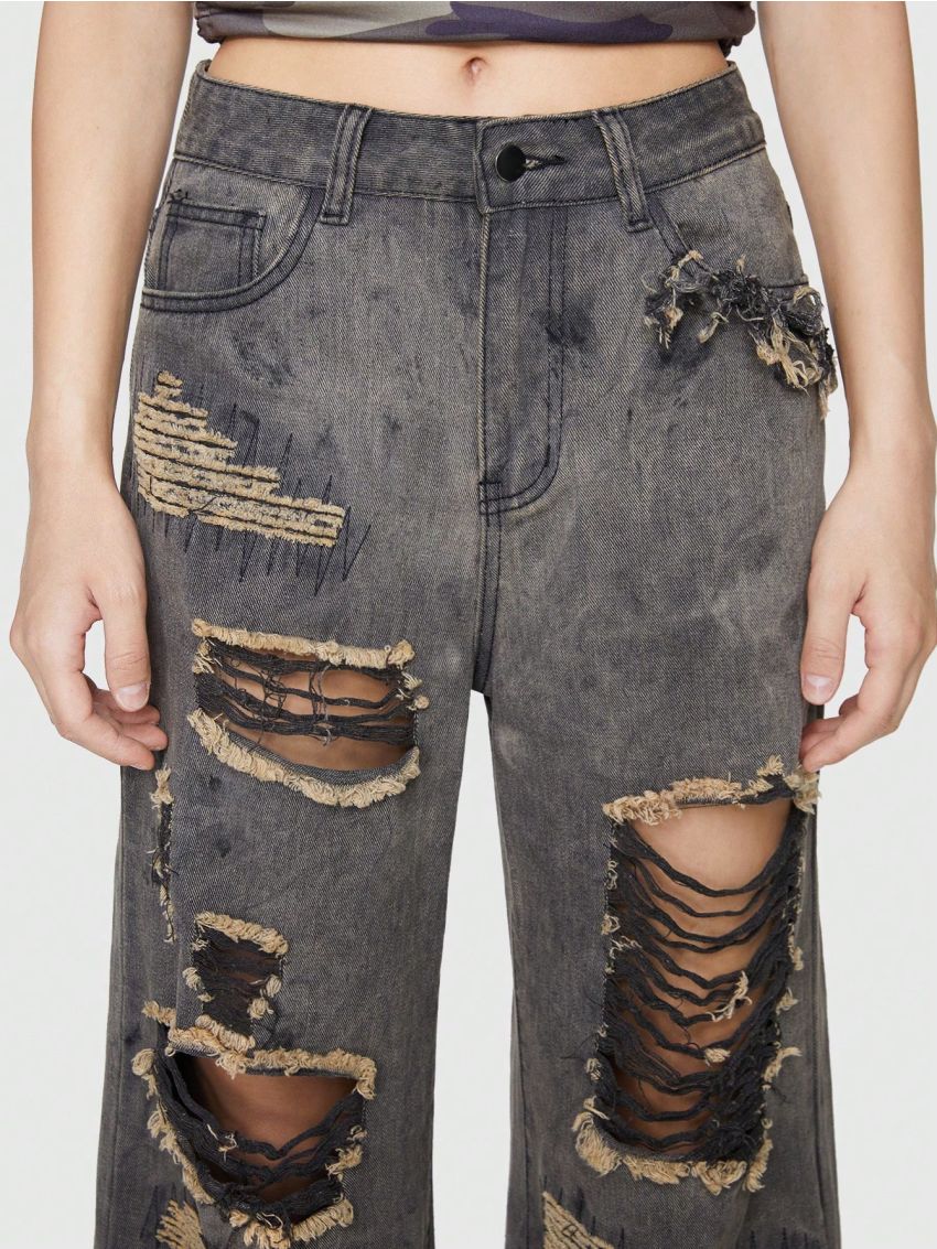 ROMWE Grunge Punk Women Distressed Jeans
