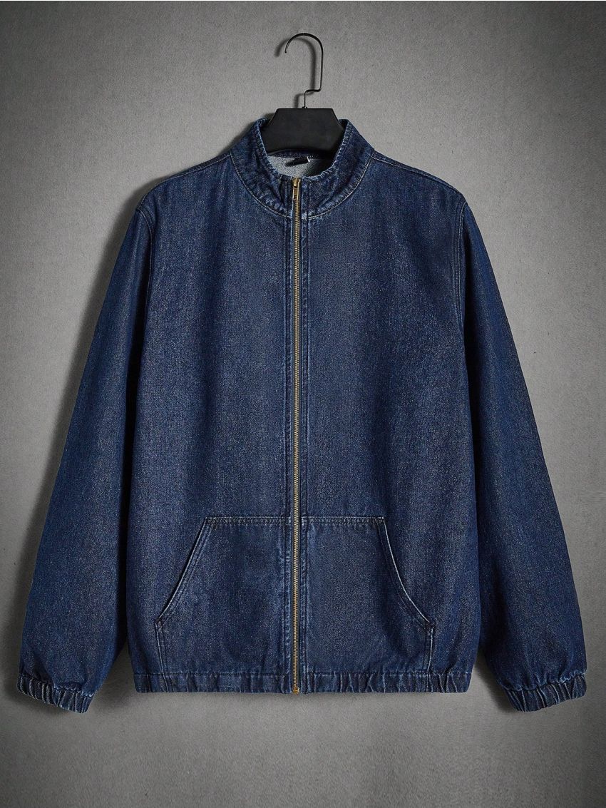 Manfinity Hypemode Men's Solid Color Half-high Collar Zipper Denim Jacket