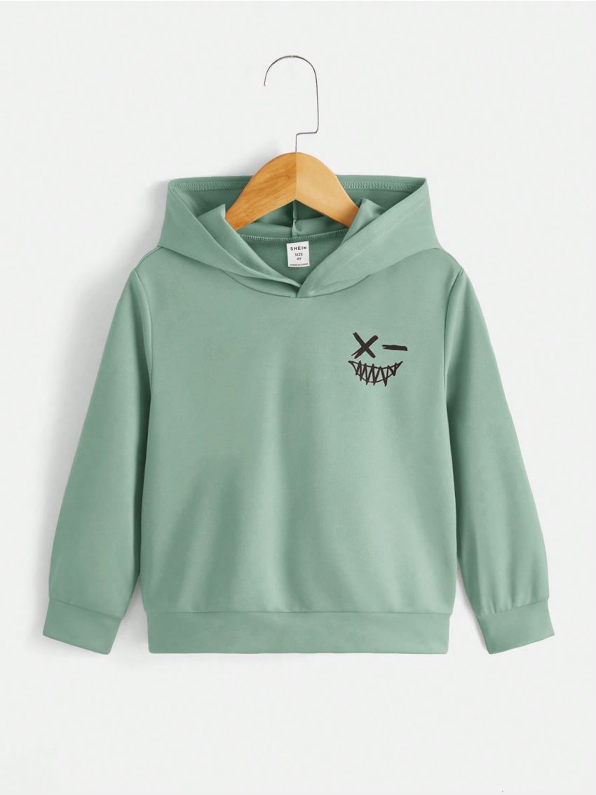 SHEIN Boys' Casual Comfortable Hoodie With Face Print