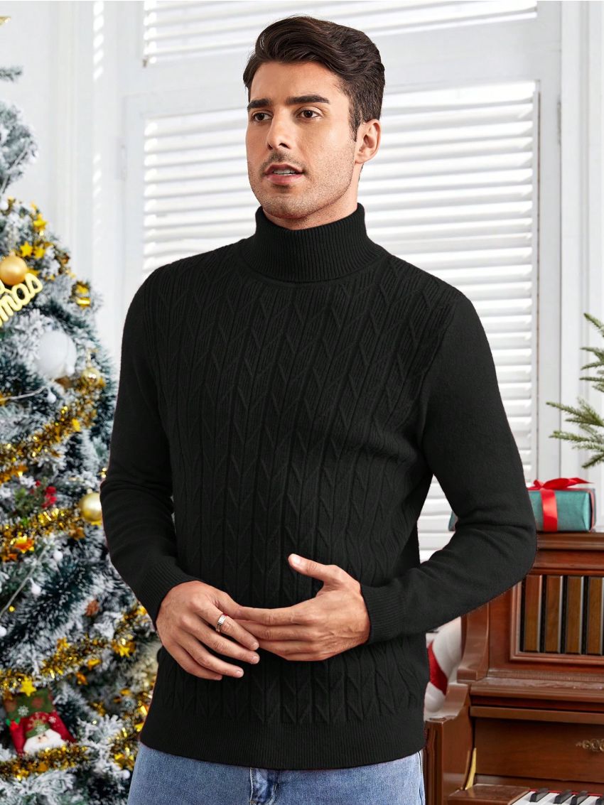 SHEIN Men's Solid Color Long Sleeve Turtleneck Sweater
