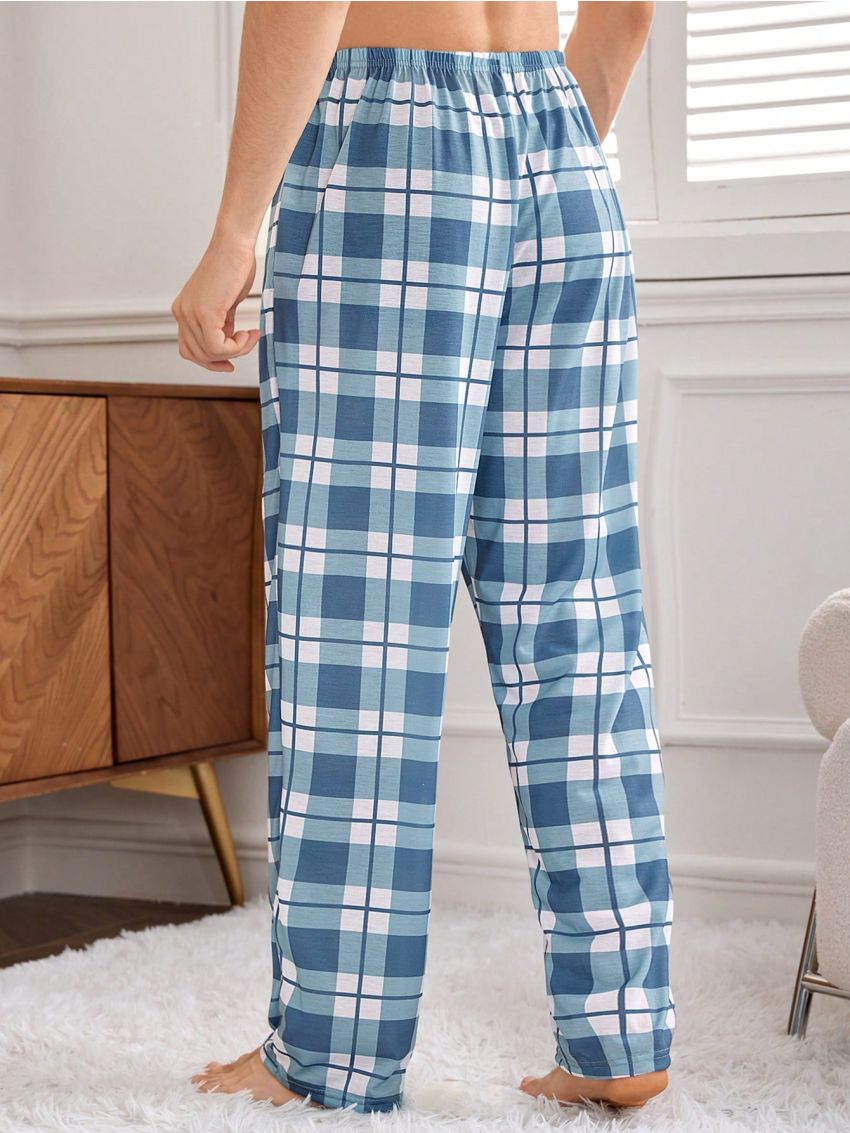 Men's Plaid Pattern Lounge Pants With Pockets