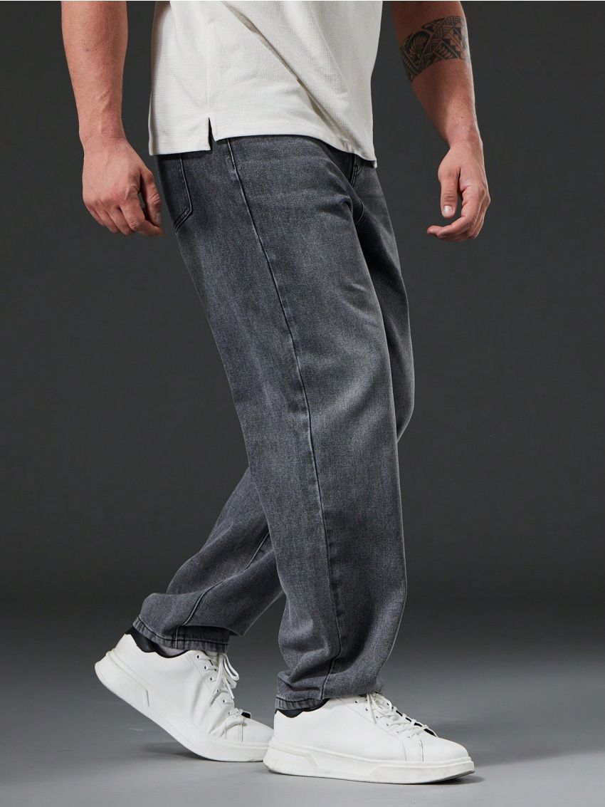 Men Plus Slant Pocket Straight Leg Jeans