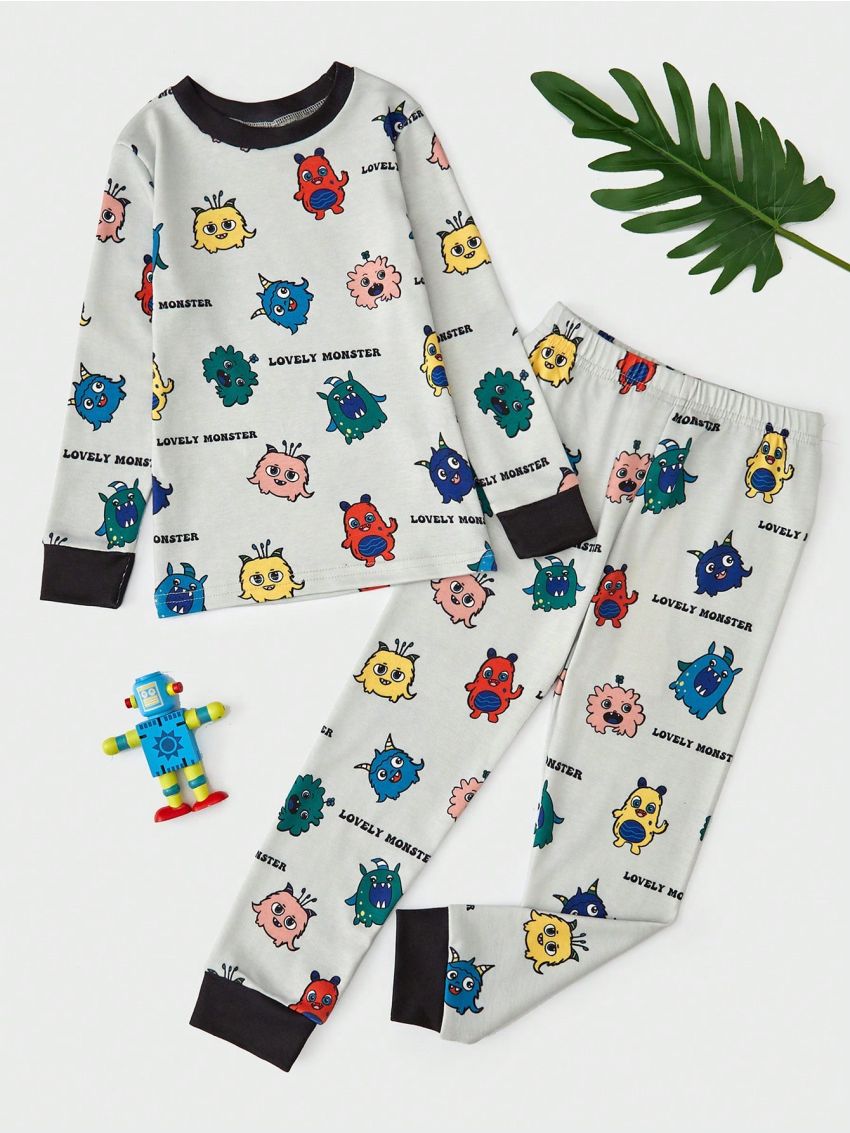 Little Boys' Cartoon Letter Print Homewear Set