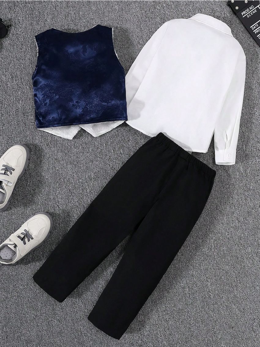 SHEIN Kids FANZEY Young Boy Thermal Lined Button Up Vest Blazer & Pants & Shirt