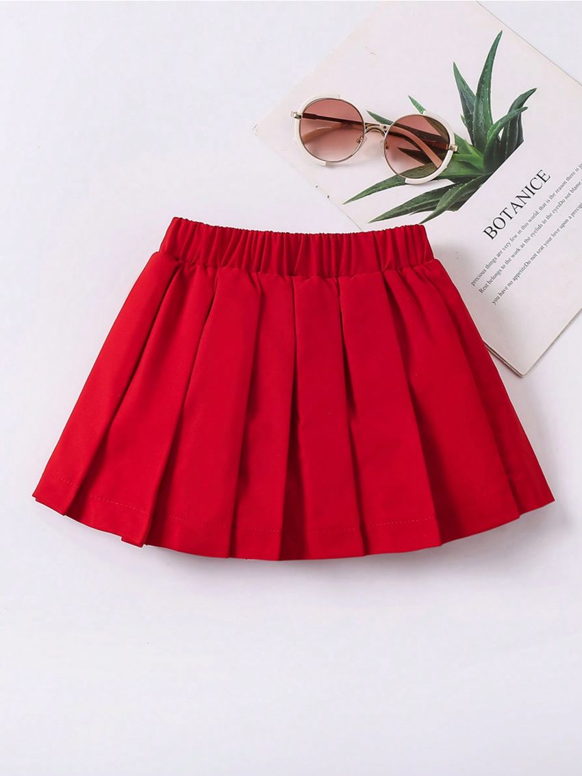 SHEIN Kids EVRYDAY Young Girls' Solid Color Pleated Skirt
