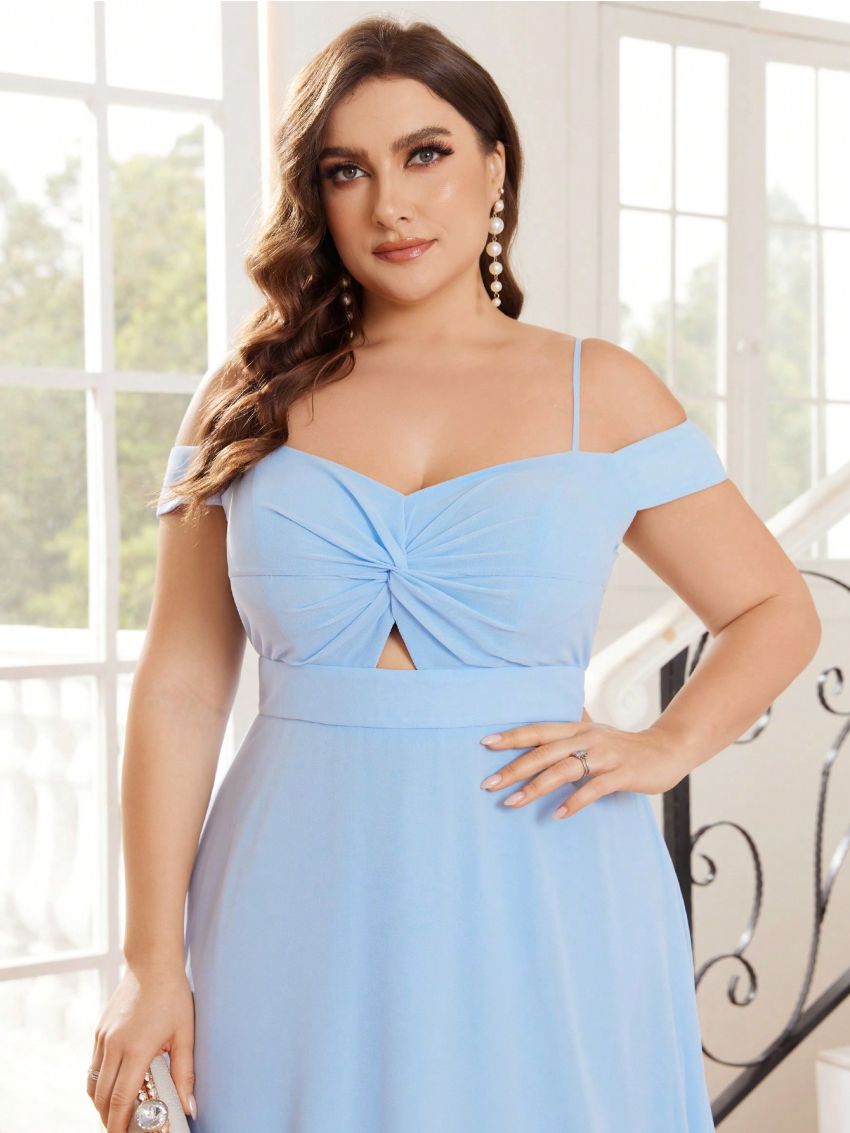 SHEIN Belle Plus Size Bridesmaid Dress With Twist Front Detail, Hollow Out Design And Cami Off-The-Shoulder Neckline