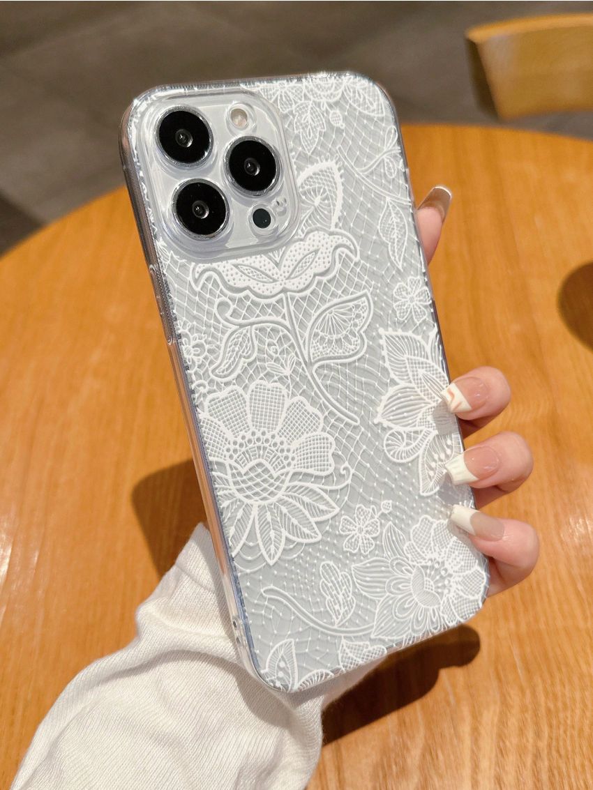 Inna Moreva Lace Flower Pattern Clear Phone Case