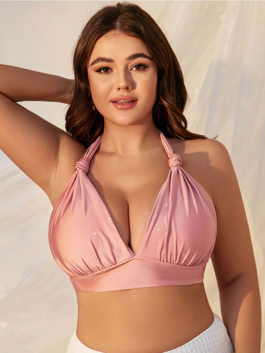 SHEIN Swim Mod Plus Size Tie Detail Backless Bikini Top